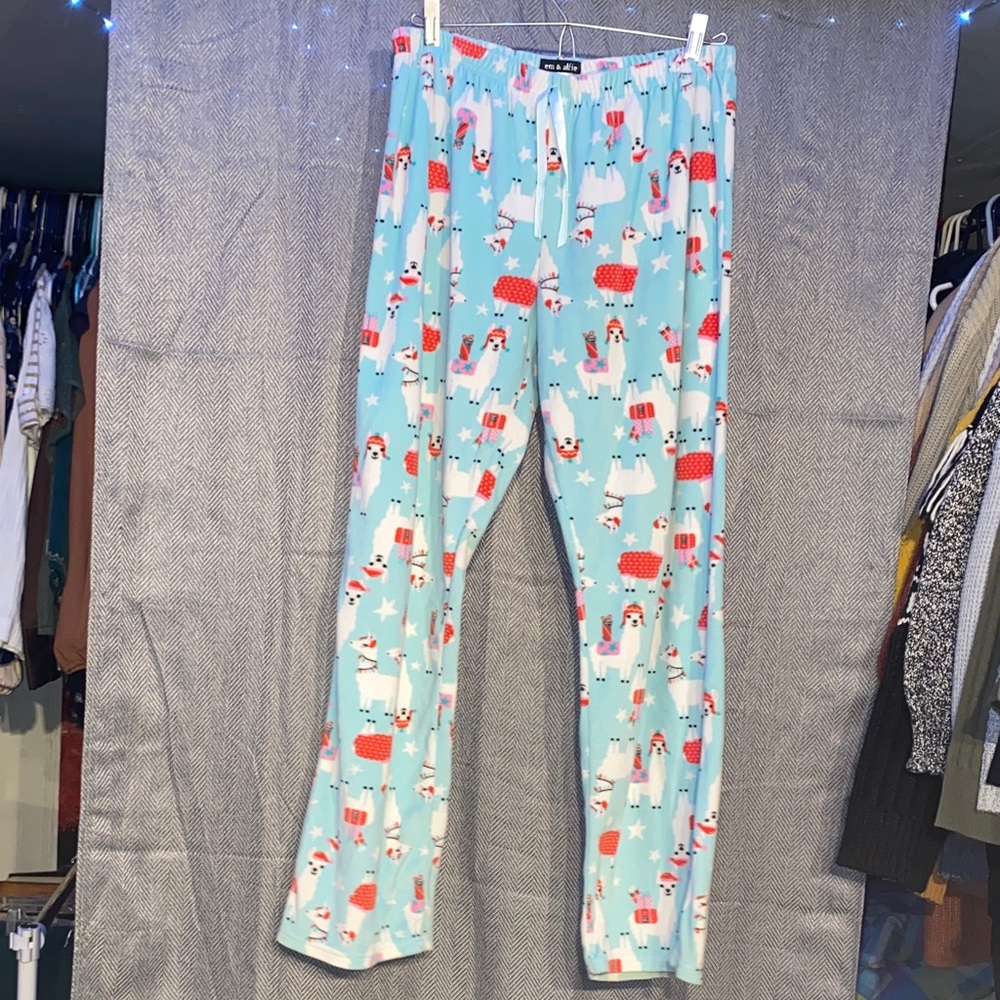 Women's Light Blue Pajama Pants with Llama Print